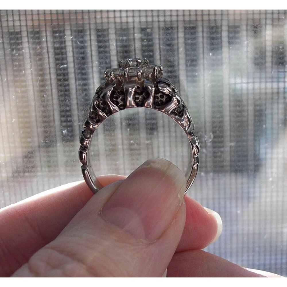 Men's Cubic Zirconia Nugget Ring 7 Stone Cluster Stainless Steel High Polished - Picture 6 of 15